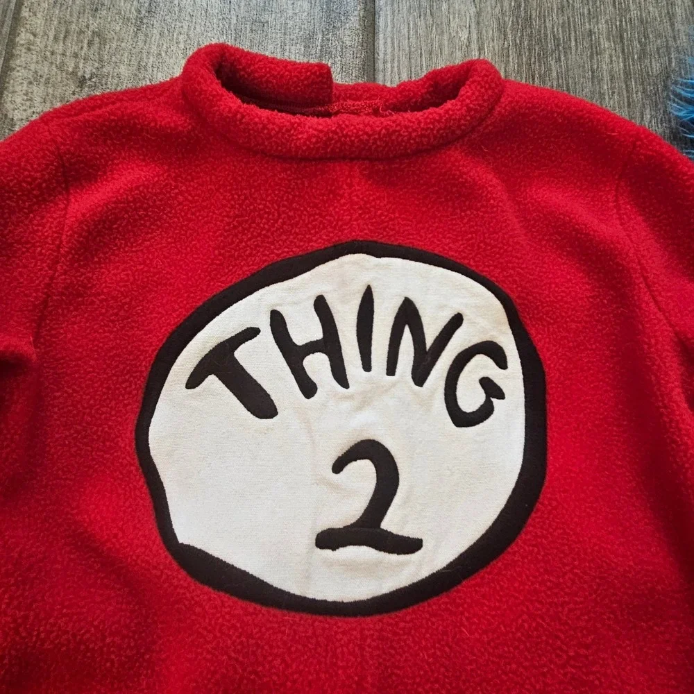 Pottery Barn Kids Costume Size 4-6 Thing 2 Dr Seuss Fleece Gloves Wig Halloween